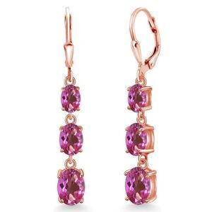 18K Rose Gold with 5.20 Cttw 3 Stone Pink Mystic Topaz Leverback Drop Earrings